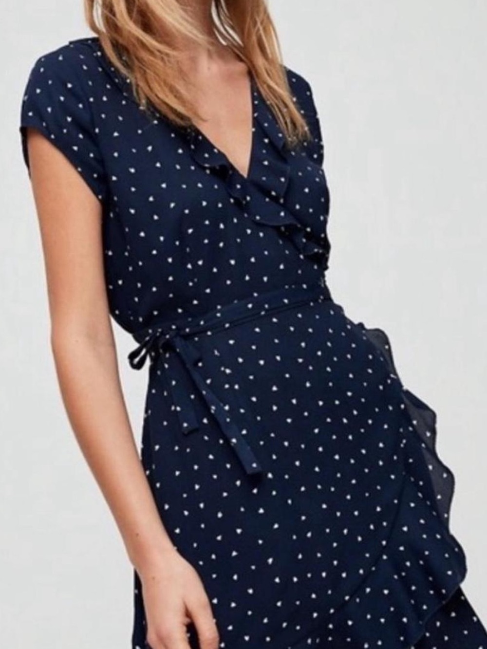 Sunday Best Aritzia Navy Dress with White hearts Print